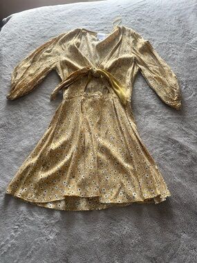 Women's Yellow Floral Tie-Front Mini Dress